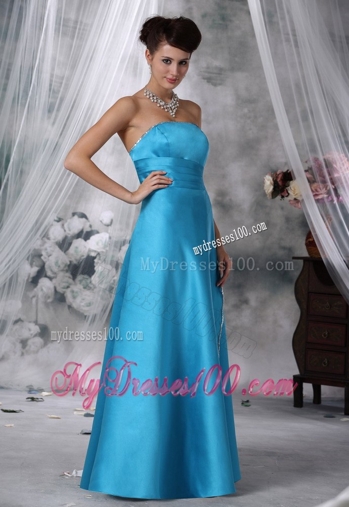 Beads Decorate Apron Strapless Teal Bridesmaid Dress for Wedding