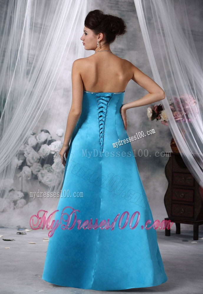 Beads Decorate Apron Strapless Teal Bridesmaid Dress for Wedding