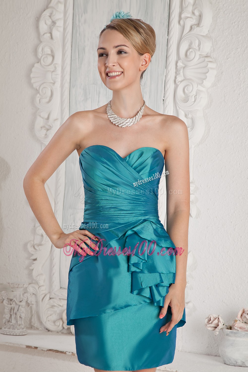 Lovely Mini-length Zipper-up Taffeta Ruched Prom Dress Discount