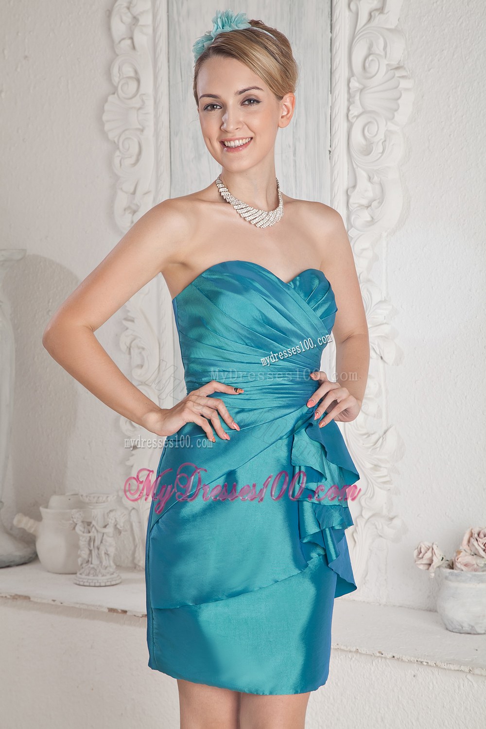 Lovely Mini-length Zipper-up Taffeta Ruched Prom Dress Discount