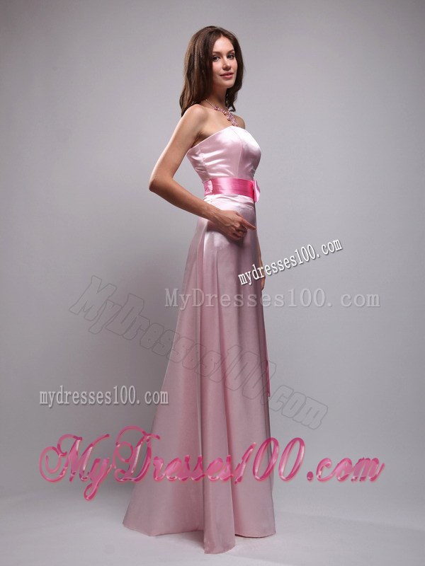 Baby Pink Empire Strapless Bridemaid Dress with Beading and Bowknot