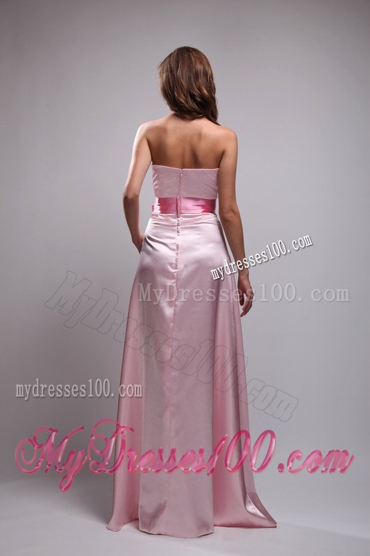 Baby Pink Empire Strapless Bridemaid Dress with Beading and Bowknot