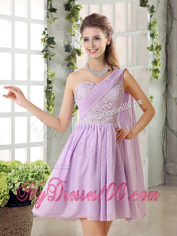 The Most Popular Lilace One Shoulder A line Bridesmaid Dress with Rushing