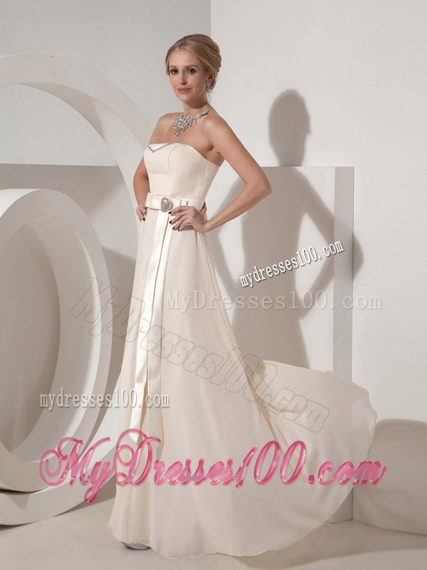Custom Made Off White Bridesmaid Dress with Sash and Brooch Bow