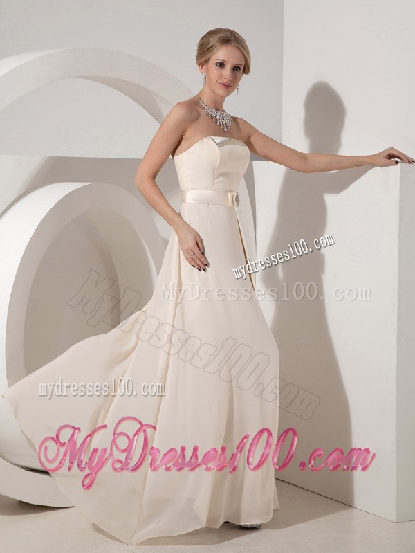 Custom Made Off White Bridesmaid Dress with Sash and Brooch Bow