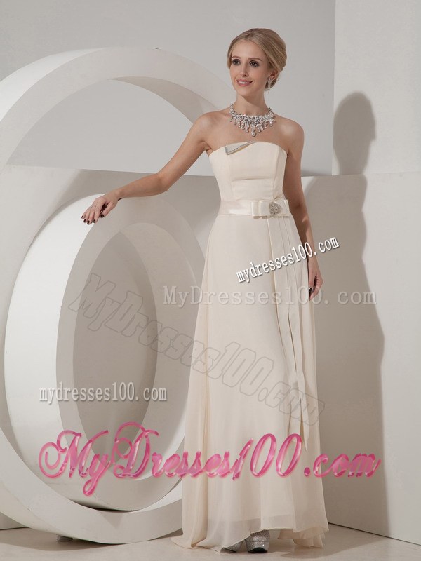 Custom Made Off White Bridesmaid Dress with Sash and Brooch Bow
