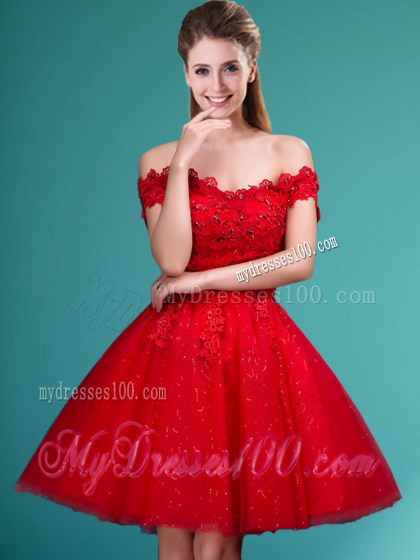 Wonderful Off the Shoulder Cap Sleeves Bridesmaid Dress with Beading and Bowknot