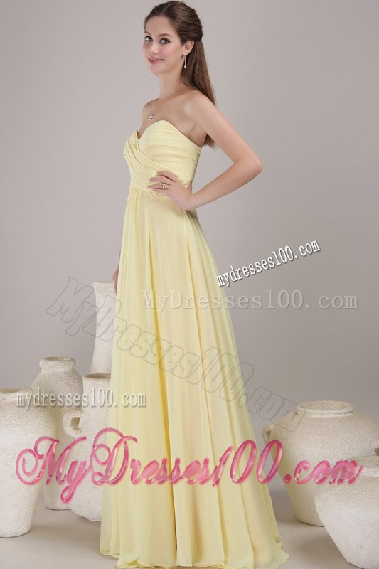 Yellow Empire Sweetheart Neck Chiffon Ruche Bridesmaid Dress