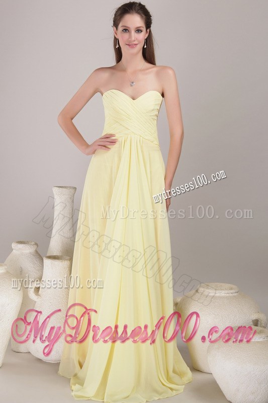 Yellow Empire Sweetheart Neck Chiffon Ruche Bridesmaid Dress