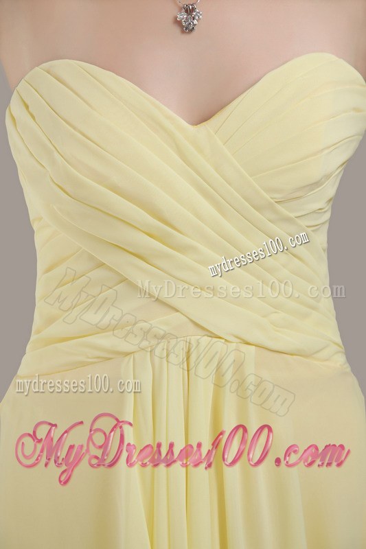 Yellow Empire Sweetheart Neck Chiffon Ruche Bridesmaid Dress