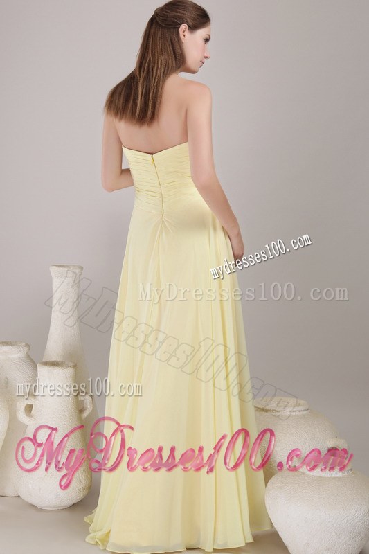 Yellow Empire Sweetheart Neck Chiffon Ruche Bridesmaid Dress