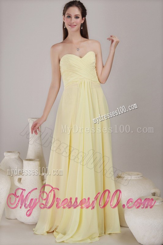Yellow Empire Sweetheart Neck Chiffon Ruche Bridesmaid Dress