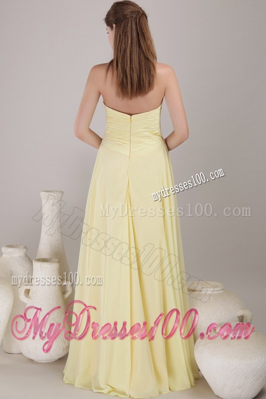 Yellow Empire Sweetheart Neck Chiffon Ruche Bridesmaid Dress