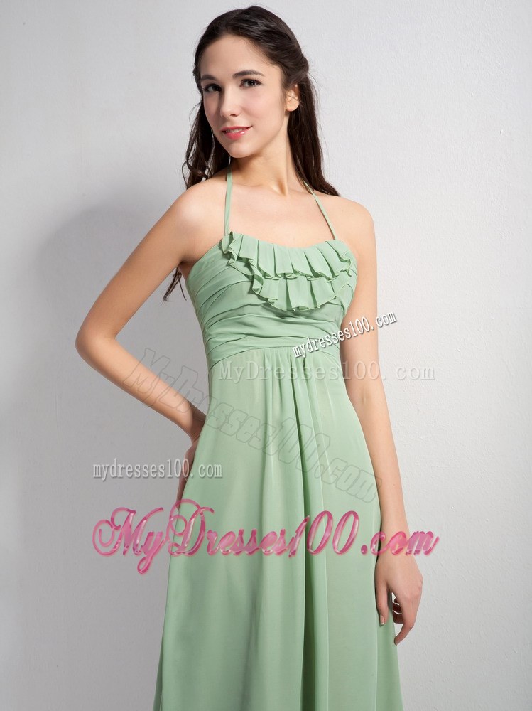 Apple Green Empire Halter Bridesmaid Dress Ruche Decorate with Brush