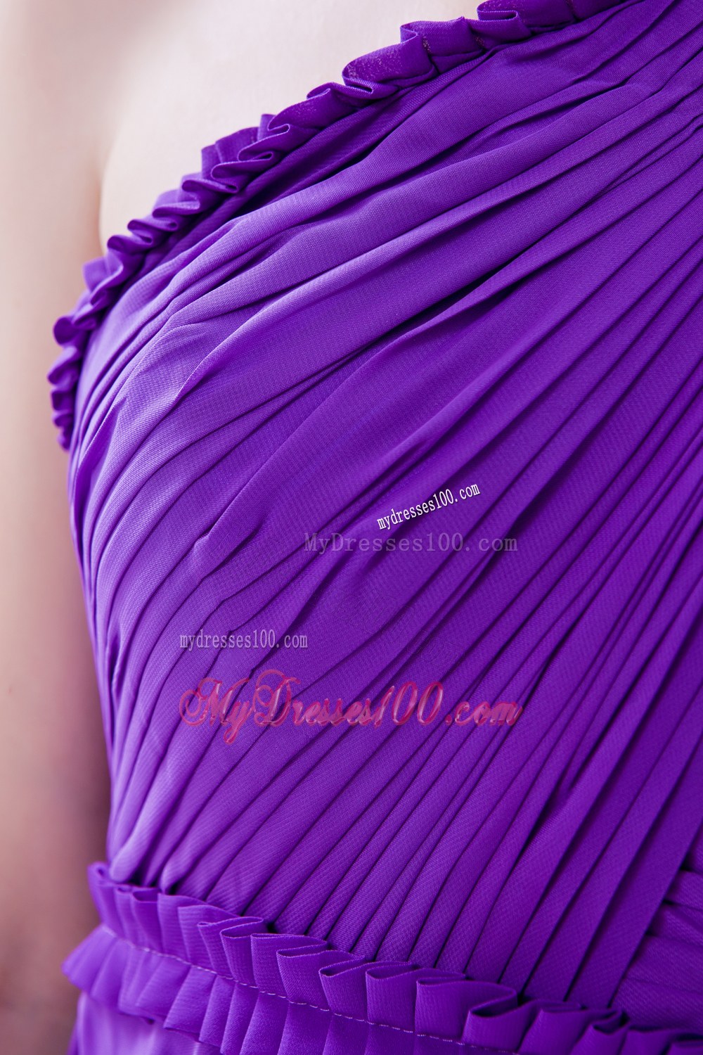 A-line One Shoulder Knee-length Ruched Bridesmaid Dress in Purple
