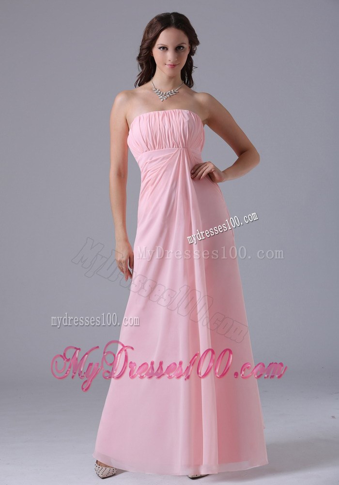 Baby Pink Ruche Decorate Simple Bridesmaid Dress in Floor-length
