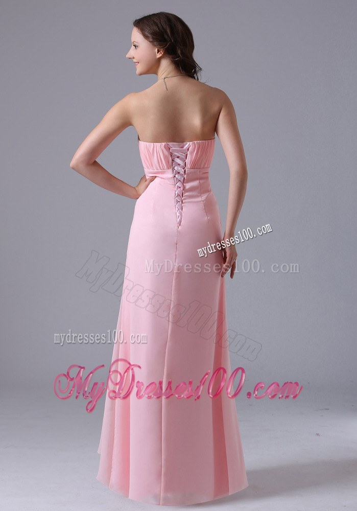 Baby Pink Ruche Decorate Simple Bridesmaid Dress in Floor-length