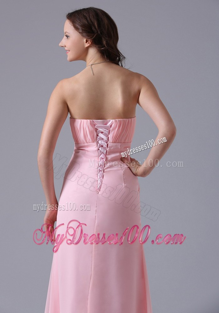 Baby Pink Ruche Decorate Simple Bridesmaid Dress in Floor-length