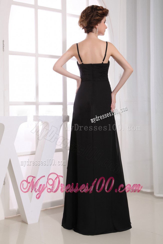 Black Chiffon Bridemaid Dress With Spaghetti Straps and Ruching
