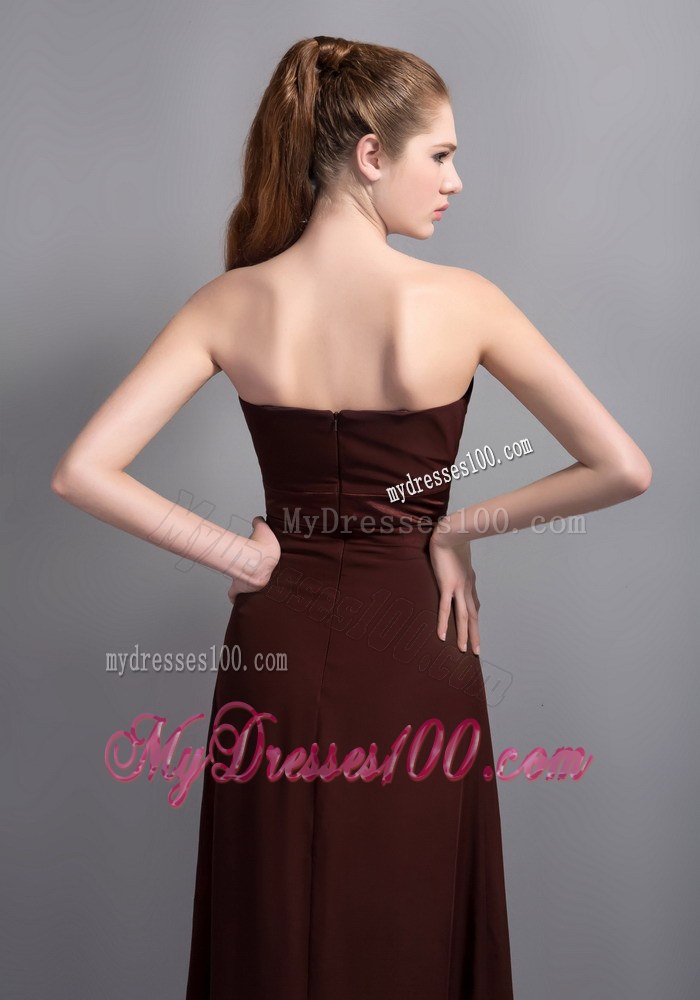 2013 Elegant Brown Strapless Bridemaid Dress with Beading and Ruche