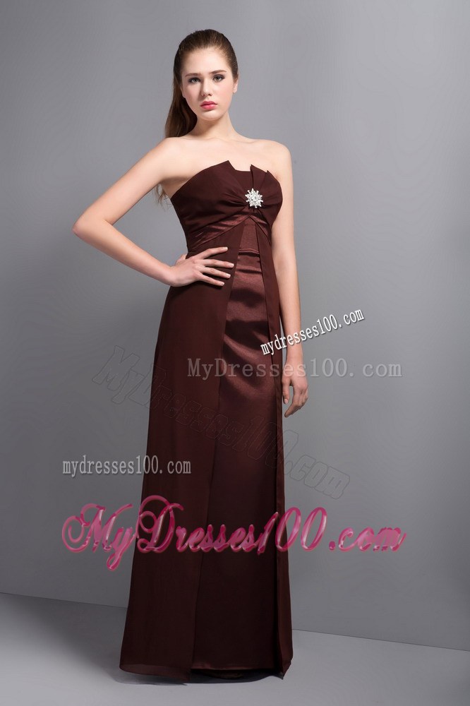 2013 Elegant Brown Strapless Bridemaid Dress with Beading and Ruche