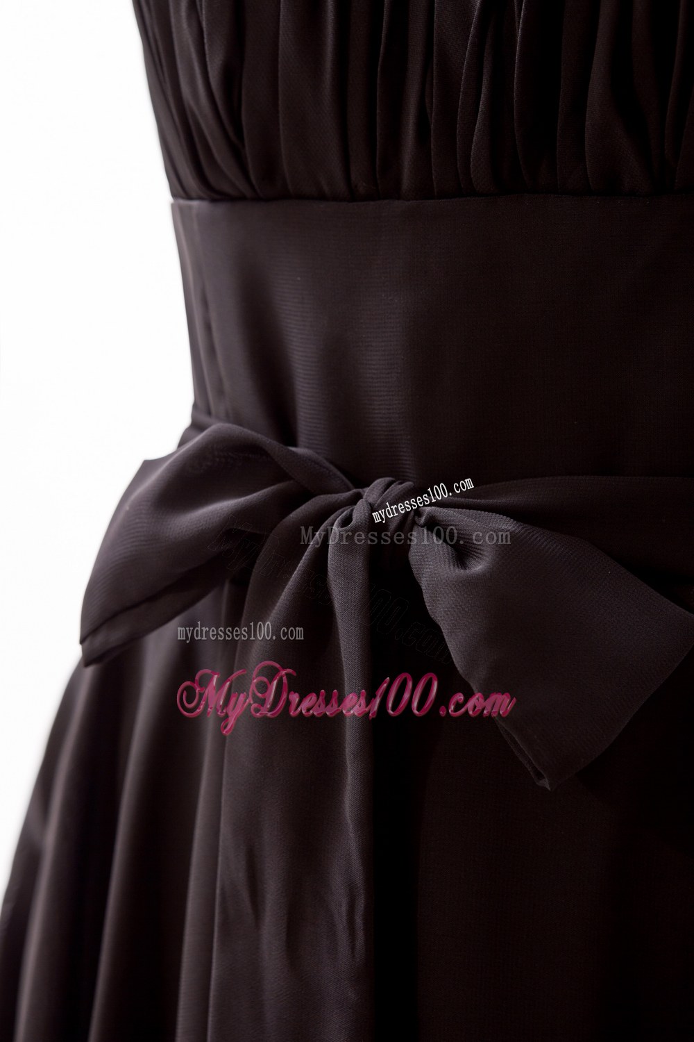 Brown A-line Knee-length Chiffon Bow Decorate Bridesmaid Dress