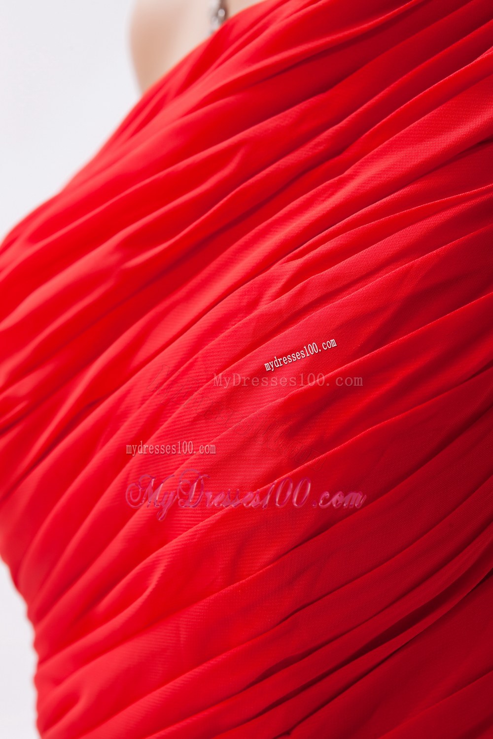 2013 Red Column Style One Shoulder Bridesmaid Dress with Pleats