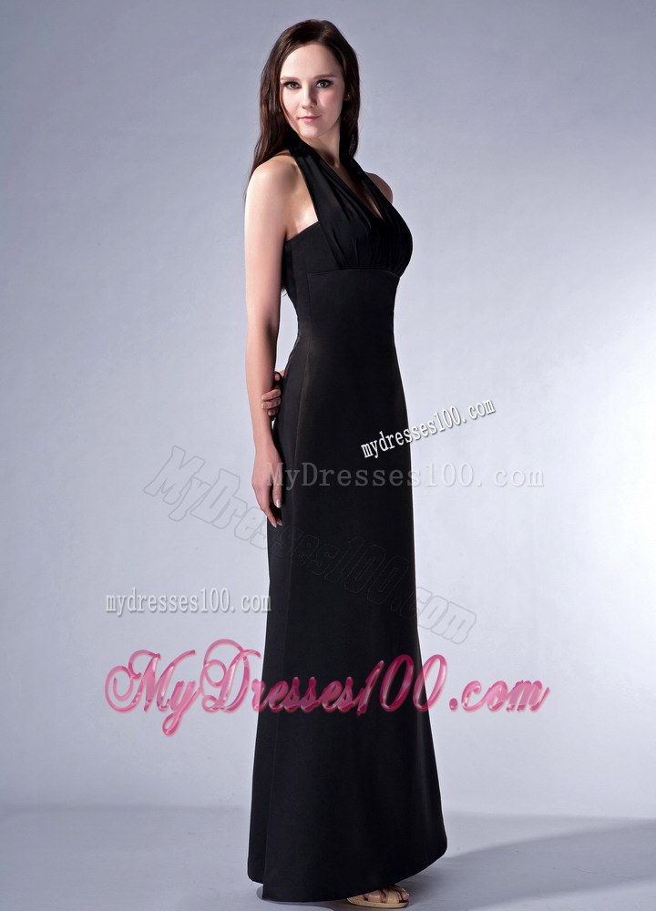 2013 Simple Black Column Halter Bridesmaid Dress in Ankle-length