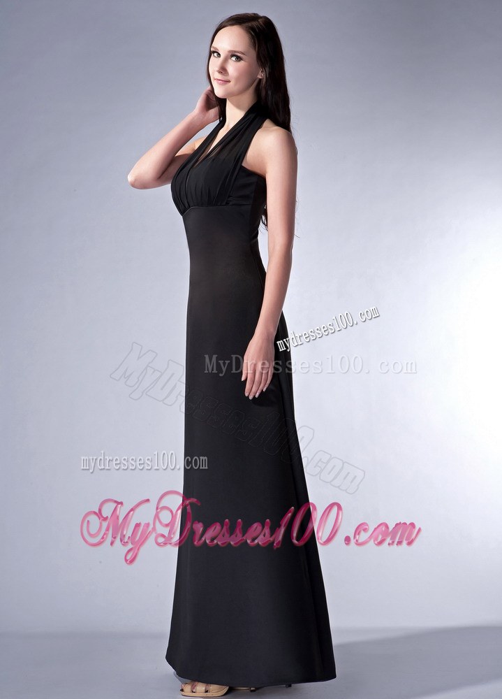 2013 Simple Black Column Halter Bridesmaid Dress in Ankle-length