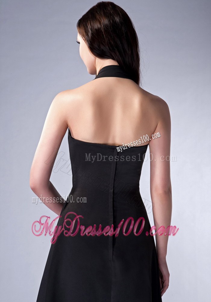 2013 Simple Black Column Halter Bridesmaid Dress in Ankle-length