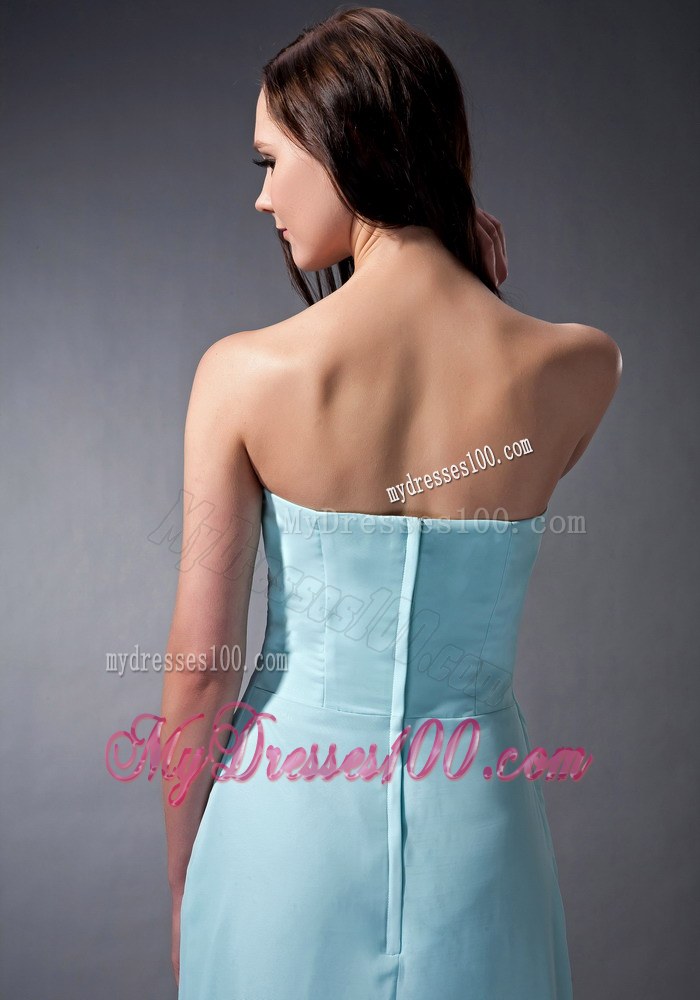 Custom Made Baby Blue Column Sweetheart Bridesmaid Dress Ruched