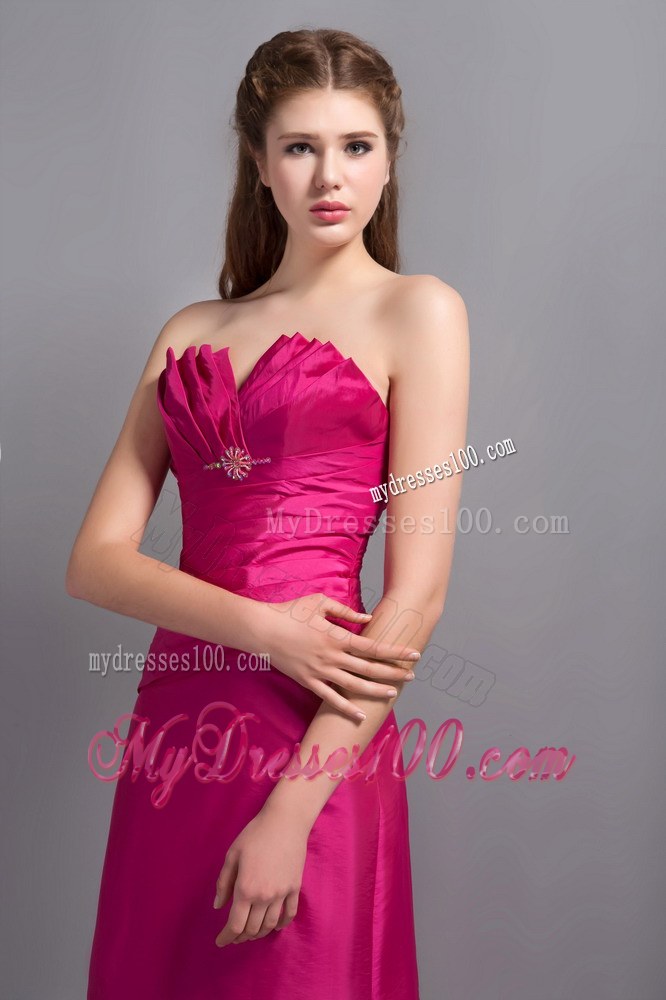 Hot Pink Sweetheart Ruffled Pleated Column Bridesmaid Dresses