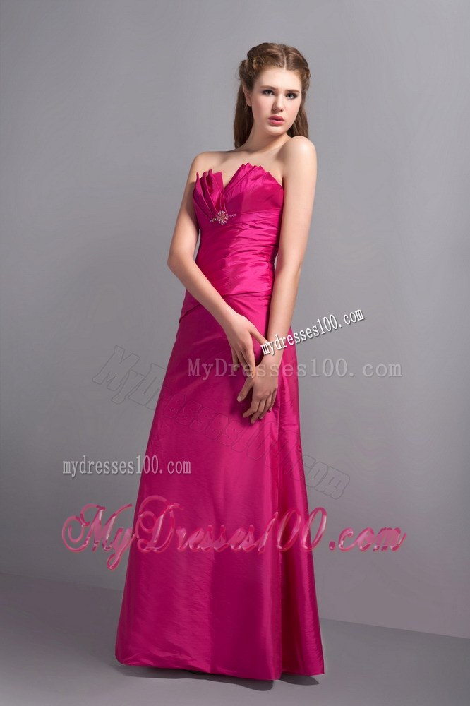 Hot Pink Sweetheart Ruffled Pleated Column Bridesmaid Dresses