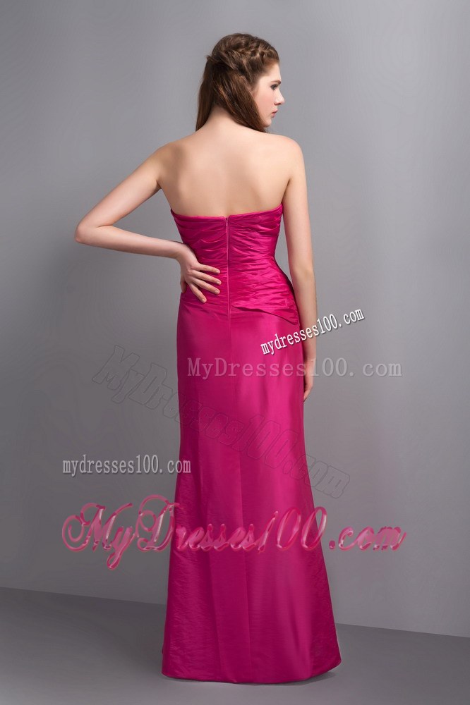 Hot Pink Sweetheart Ruffled Pleated Column Bridesmaid Dresses