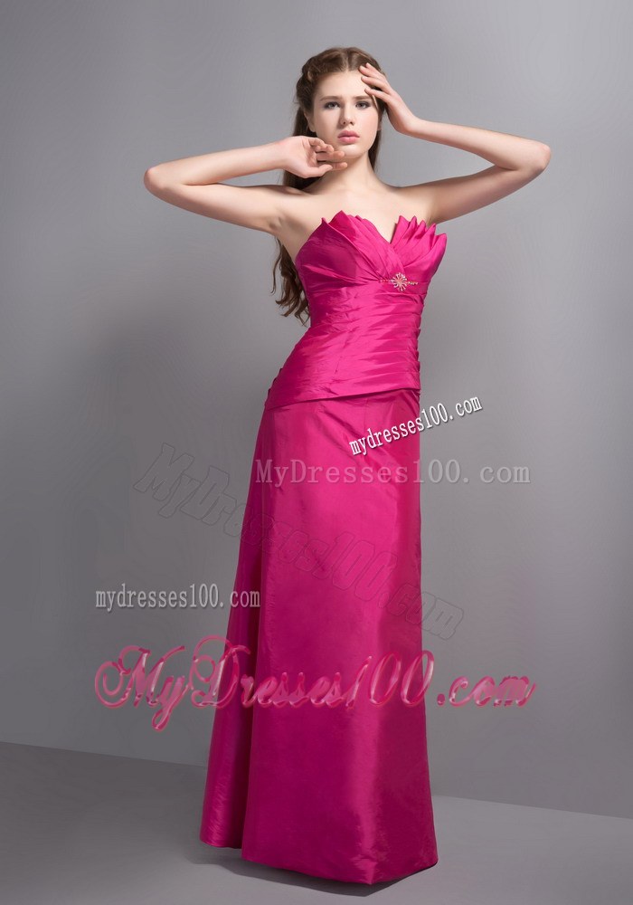 Hot Pink Sweetheart Ruffled Pleated Column Bridesmaid Dresses