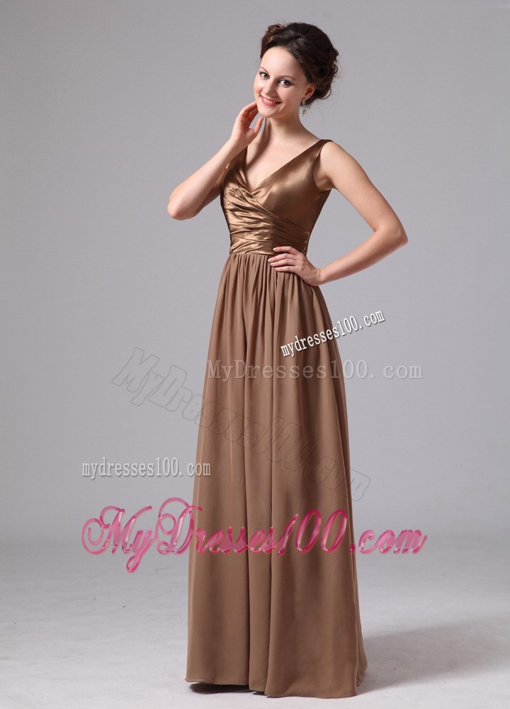 Gorgeous Brown V-neck Style Bridesmaid Dress For Custom Made