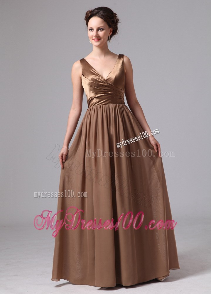 Gorgeous Brown V-neck Style Bridesmaid Dress For Custom Made