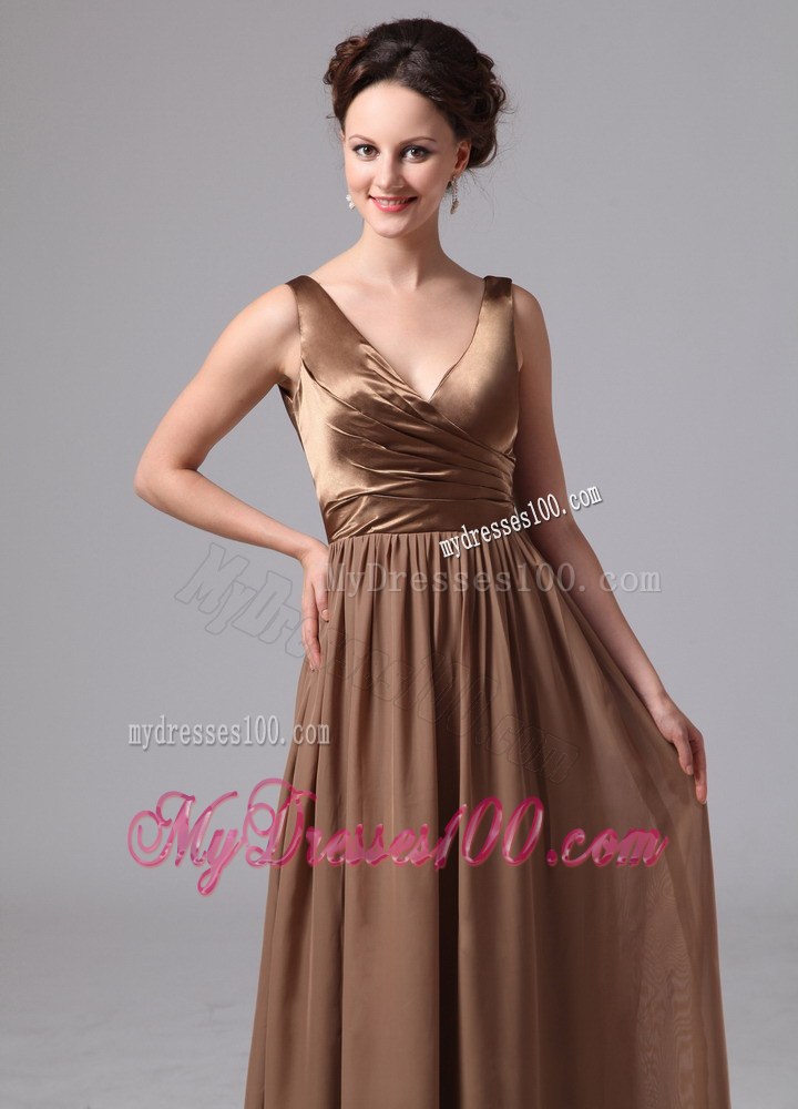 Gorgeous Brown V-neck Style Bridesmaid Dress For Custom Made