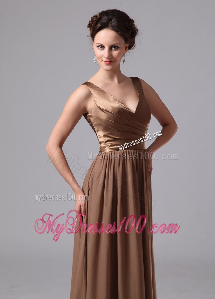Gorgeous Brown V-neck Style Bridesmaid Dress For Custom Made