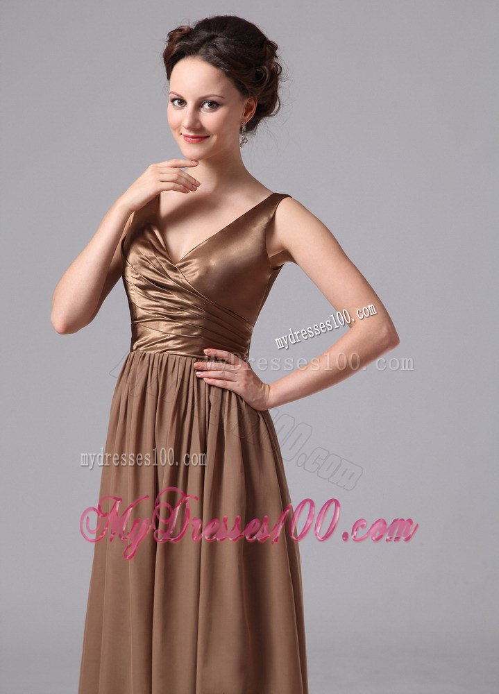 Gorgeous Brown V-neck Style Bridesmaid Dress For Custom Made