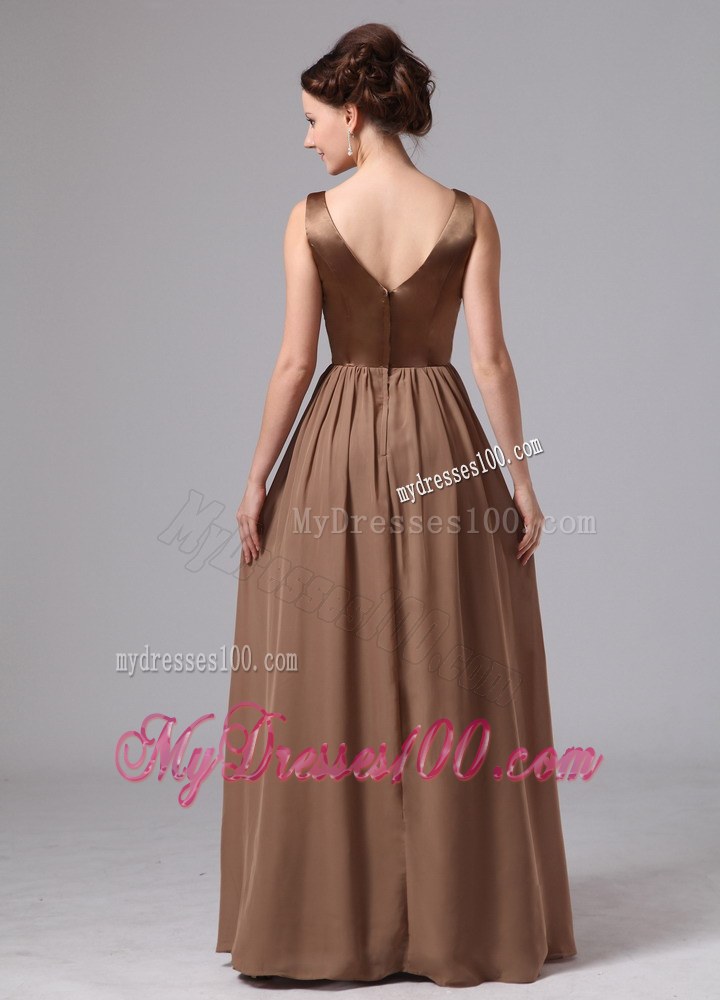 Gorgeous Brown V-neck Style Bridesmaid Dress For Custom Made