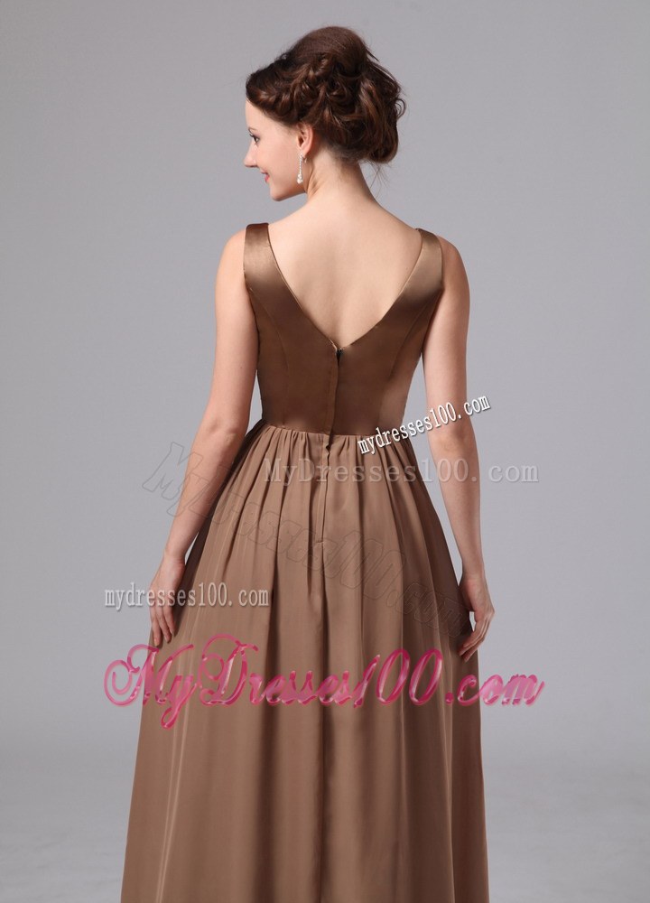 Gorgeous Brown V-neck Style Bridesmaid Dress For Custom Made