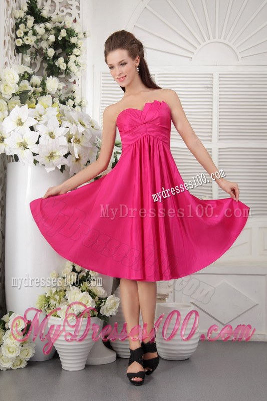 Discount Empire Knee-length Style Bridesmaid Dress in Hot Pink