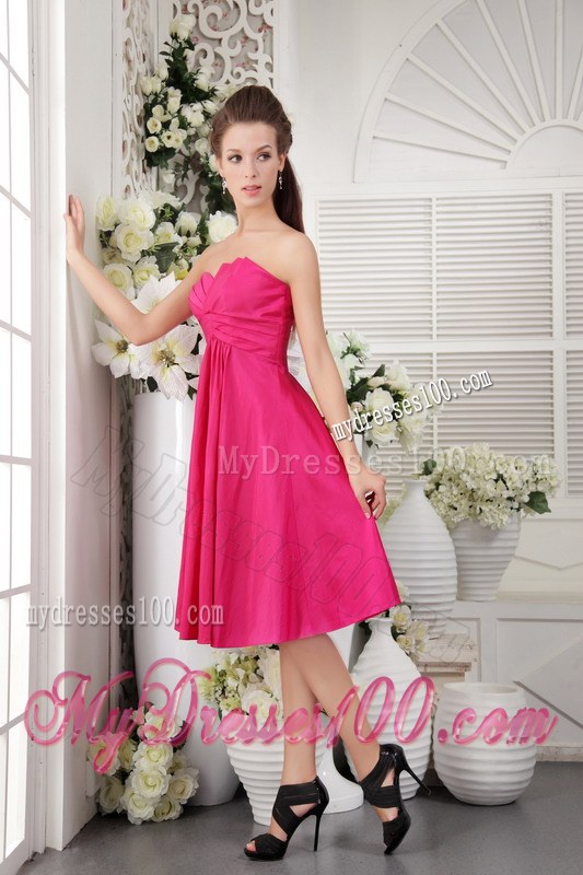 Discount Empire Knee-length Style Bridesmaid Dress in Hot Pink