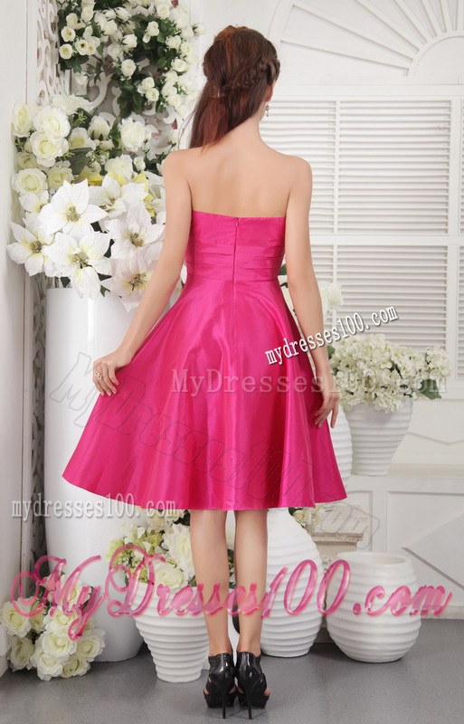 Discount Empire Knee-length Style Bridesmaid Dress in Hot Pink