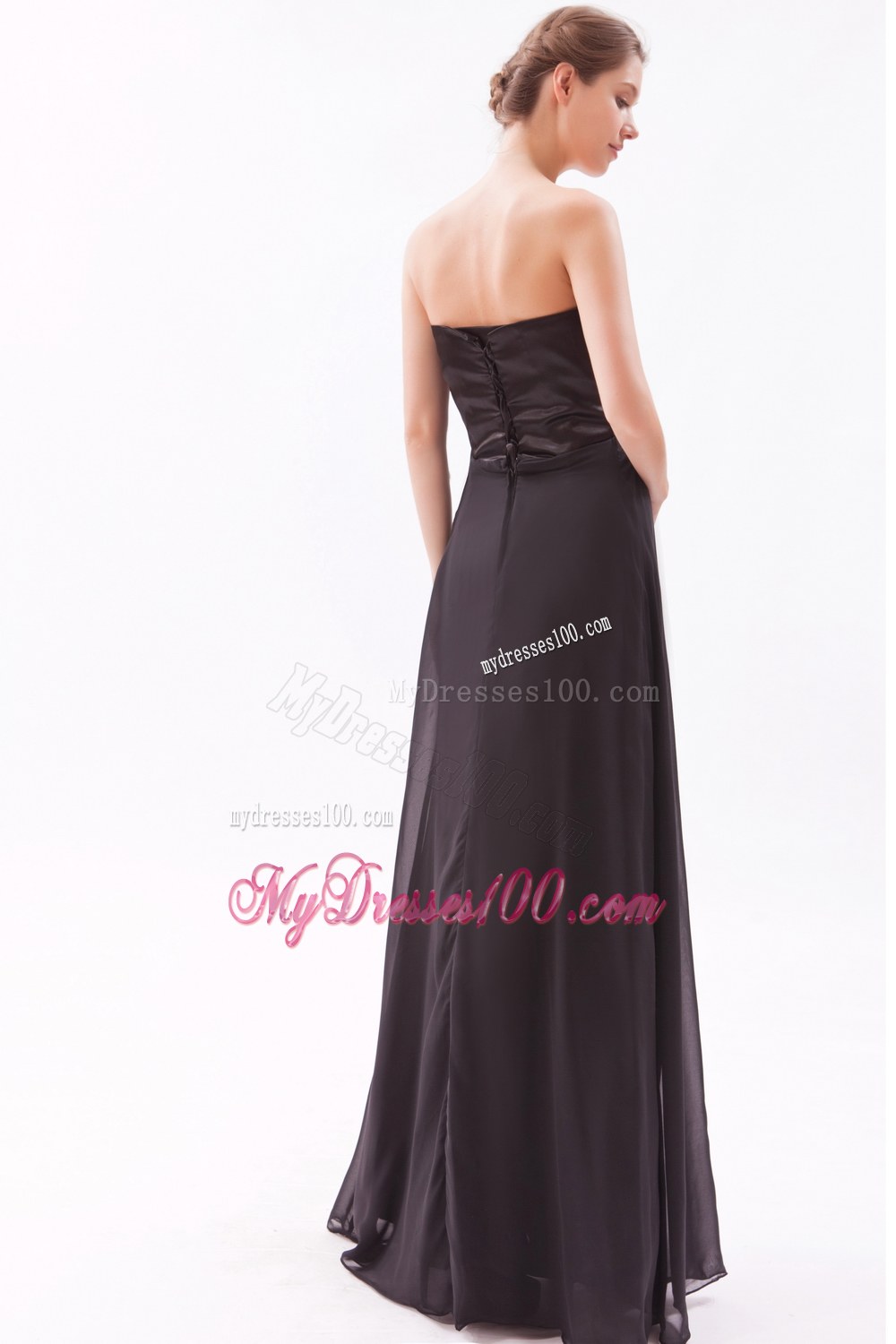 Black Empire Sweetheart Chiffon Bridesmaid Dress with Beading