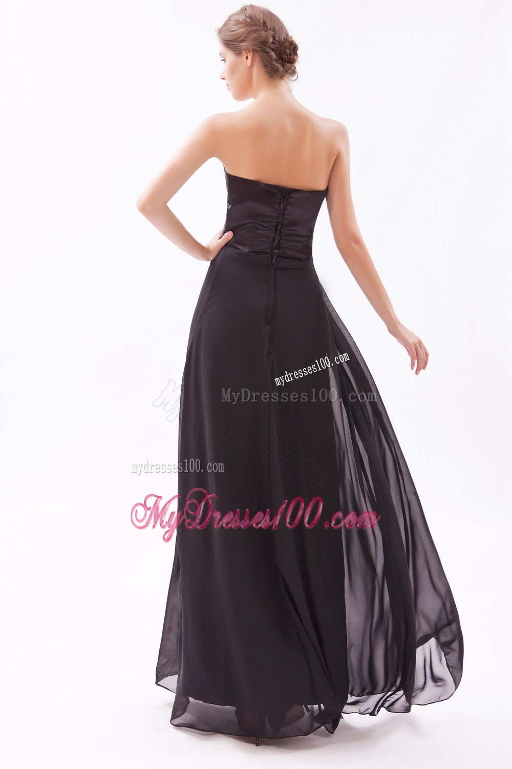 Black Empire Sweetheart Chiffon Bridesmaid Dress with Beading