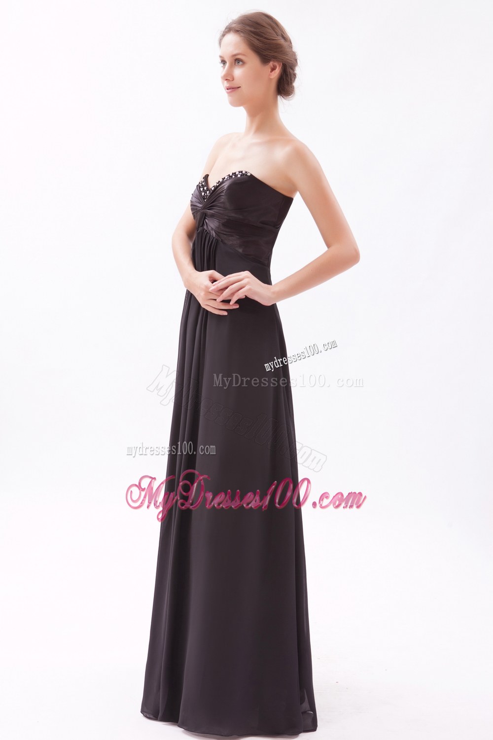 Black Empire Sweetheart Chiffon Bridesmaid Dress with Beading