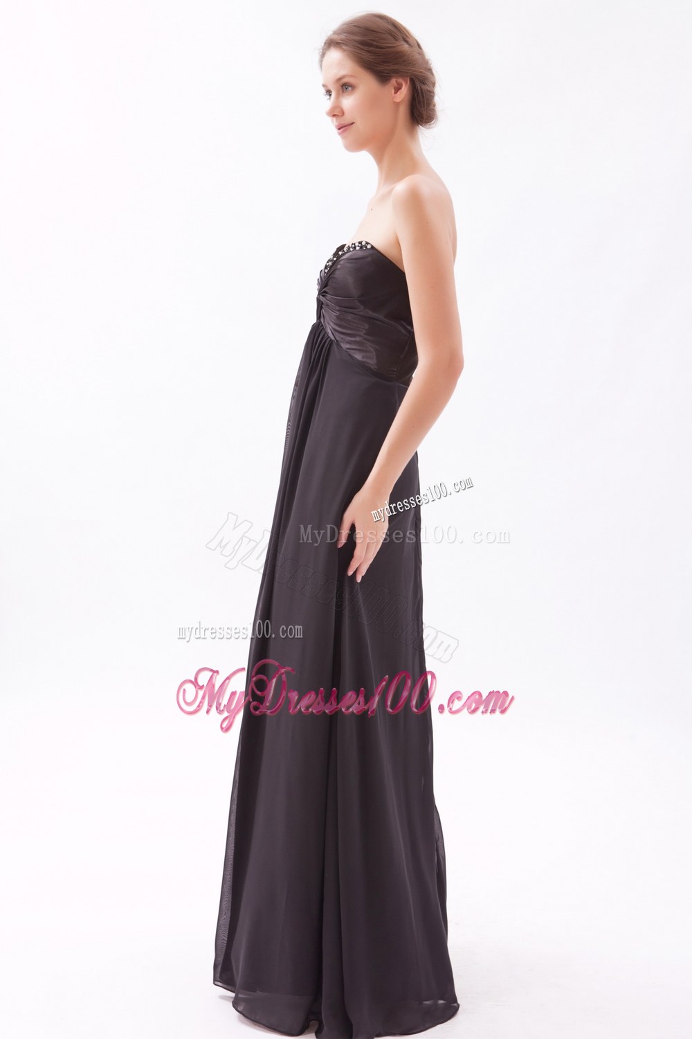 Black Empire Sweetheart Chiffon Bridesmaid Dress with Beading