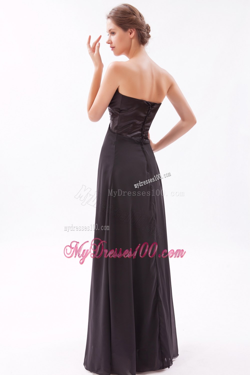 Black Empire Sweetheart Chiffon Bridesmaid Dress with Beading